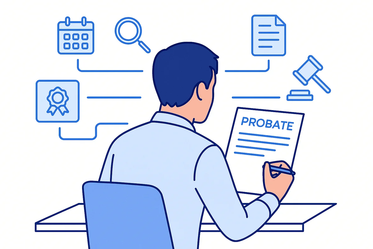 Illustration of an executor trying to understand what does probate mean and how the process works.
