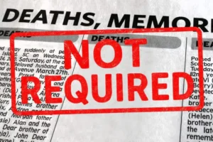 Newspaper deaths and memorials column stamped 