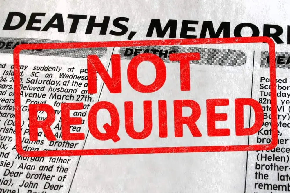 Newspaper deaths and memorials column stamped